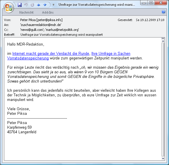Email die MDR-Redaktion